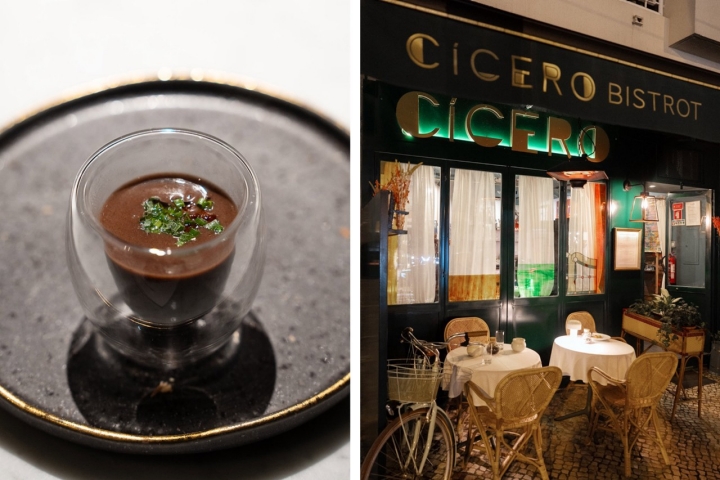 Imagen doble con mousse de chocolate y terraza Imagen doble con mousse de chocolate y terraza