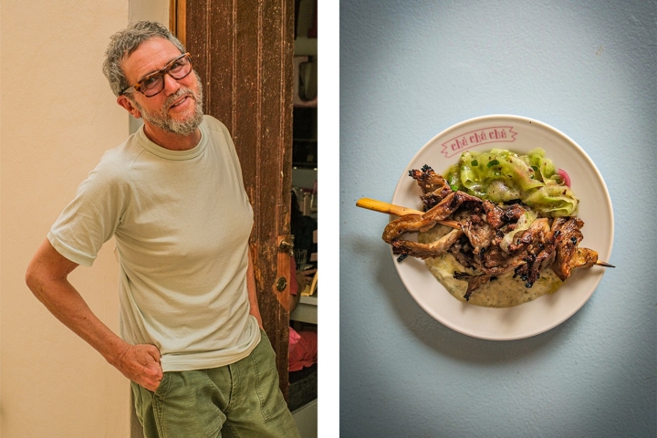 O shawarma de cogumelos ostra com molho de tahini e salada de pepino é um dos pratos do restaurante de Kevin Gould  O shawarma de cogumelos ostra com molho de tahini e salada de pepino é um dos pratos do restaurante de Kevin Gould