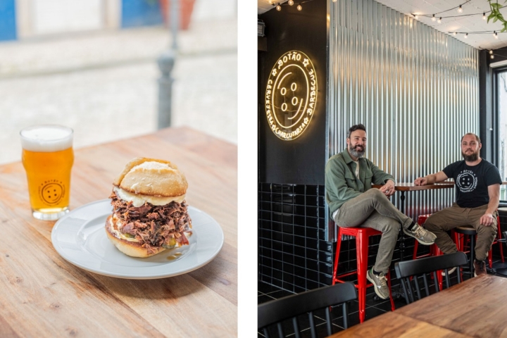 Pedro (à esq.) é a cara do Botão no centro da Ericeira e Giordano é um dos responsáveis pela produção dos pães, carnes fumadas e cervejas artesanais