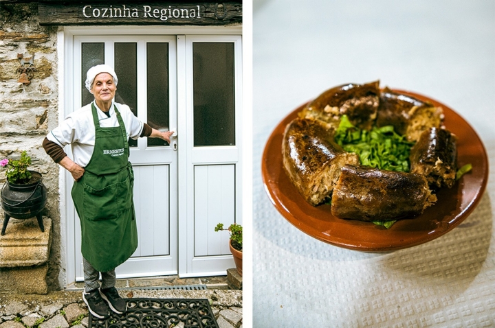 Lídia Sobral à porta do seu restaurante de cozinha regional, o Ernestus. A alheira picante que serve como entrada, à direita Lídia Sobral à porta do seu restaurante de cozinha regional, o Ernestus. A alheira picante que serve como entrada, à direita