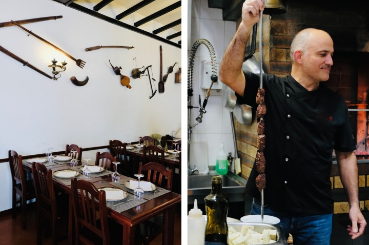 A especialidade é a espetada e a decoração lembra as suas origens: os trabalhadores rurais A especialidade é a espetada e a decoração lembra as suas origens: os trabalhadores rurais