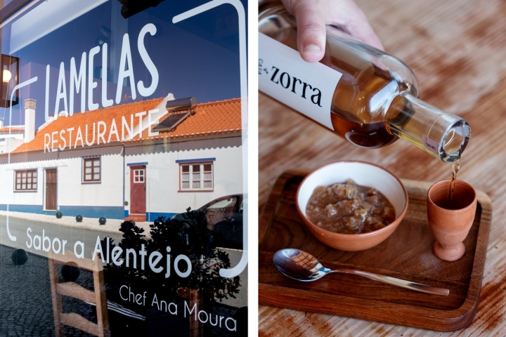 Para sobremesa, e além de uma afamada tarte de queijo, há migas doces com nozes e medronho de mel (à direita) Para sobremesa, e além de uma afamada tarte de queijo, há migas doces com nozes e medronho de mel (à direita)