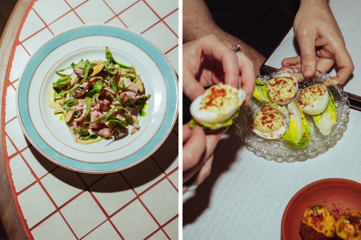 Porco preto tonnato, à esquerda, e ovo ”mimosa”, à direita Porco preto tonnato, à esquerda, e ovo ”mimosa”, à direita