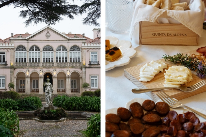 Quando o tempo permite, as provas na Quinta da Alorna acontecem na varanda do palácio e incluem queijos e enchidos Quando o tempo permite, as provas na Quinta da Alorna acontecem na varanda do palácio e incluem queijos e enchidos