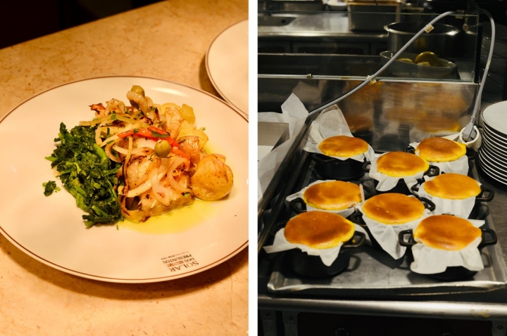 Bacalhau à lagareiro com batata a murro e grelos, à esquerda, e o imperdível pão de ló cremoso  Bacalhau à lagareiro com batata a murro e grelos, à esquerda, e o imperdível pão de ló cremoso