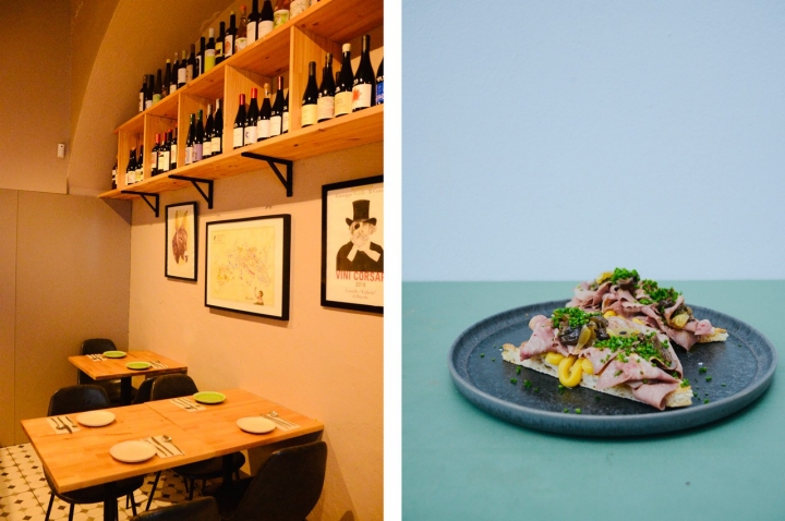 O Tua Madre quer ser conhecido como uma casa de vinhos com pequenos pratos. À direita, foccacia com língua de vaca O Tua Madre quer ser conhecido como uma casa de vinhos com pequenos pratos. À direita, foccacia com língua de vaca