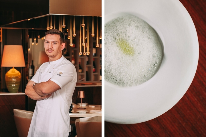 O chef Francisco Quintas aceitou o desafio de liderar a cozinha do Largo do Paço, o restaurante da Casa da Calçada. À direita, a enguia fumada.   O chef Francisco Quintas aceitou o desafio de liderar a cozinha do Largo do Paço, o restaurante da Casa da Calçada. À direita, a enguia fumada.