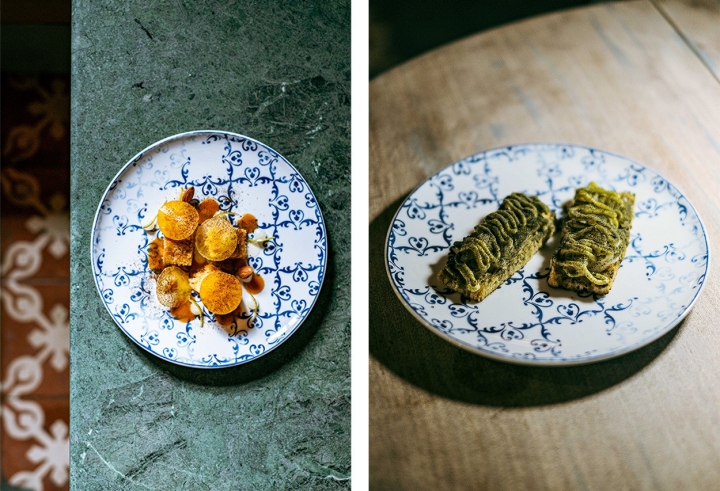 A torta de amêndoa fumada são sai do menu; o tártaro de gamba sobre folar de Chaves é umas das criações que vão aparecendo A torta de amêndoa fumada são sai do menu; o tártaro de gamba sobre folar de Chaves é umas das criações que vão aparecendo