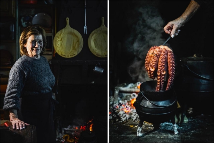 Lina, matriarca responsável pela Casa da Avó Chiquinha, coze o polvo numa panela de ferro Lina, matriarca responsável pela Casa da Avó Chiquinha, coze o polvo numa panela de ferro