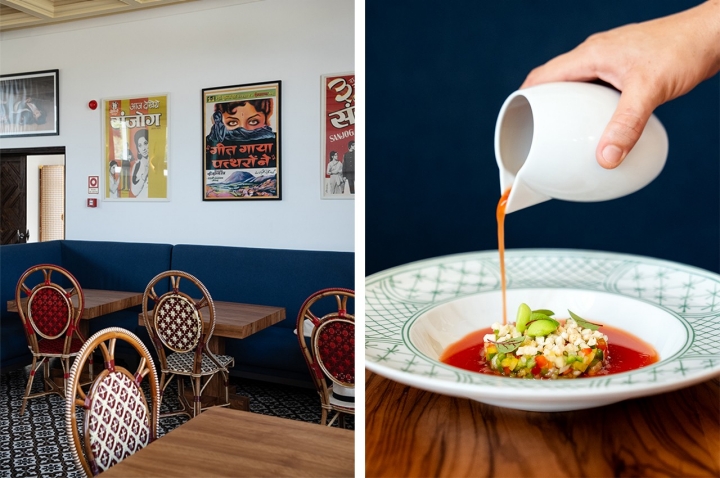 Na sala interior, o Xtian está decorado com posters de filmes de Bollywood da colecção de Christian Louboutin. Na sala interior, o Xtian está decorado com posters de filmes de Bollywood da colecção de Christian Louboutin.