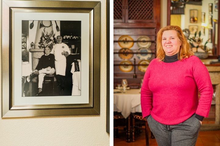 Imagen doble dueña del restaurante y fotografñia vintage Imagen doble dueña del restaurante y fotografñia vintage