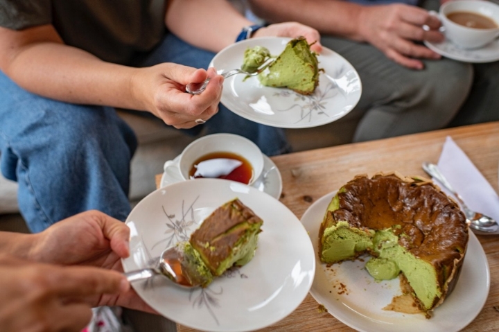 Tartas de queso Montchis: tarta de té matcha