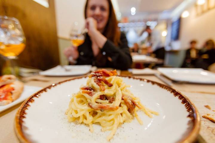 La carbonara original del restaurante 'El Bacaro'.