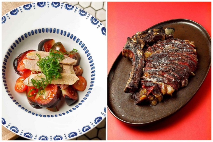 Ensalada de tomate y chuletón a la brasa.