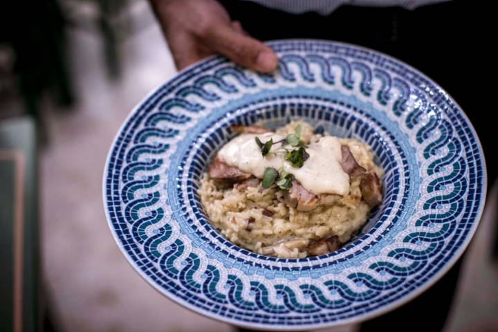 El Risotto de boletus, beicon y queso payoyo con solomillo ibérico.