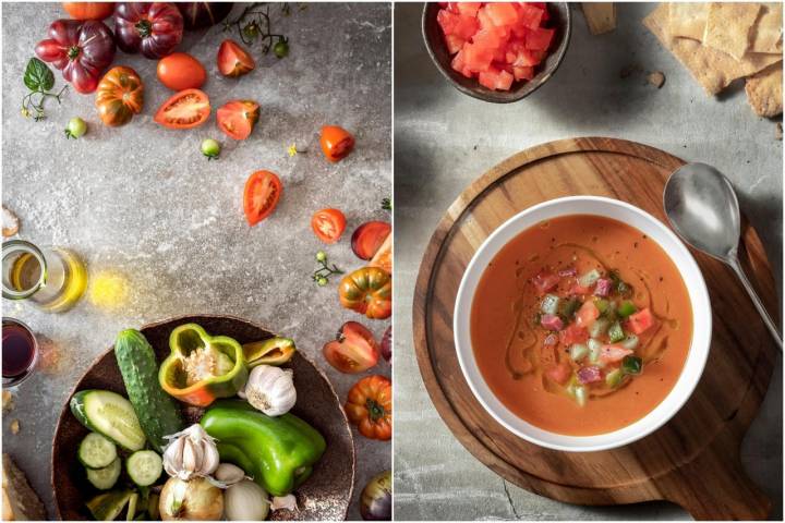 El antes y el después del gazpacho, un 'must' de la gastronomía española. Foto: España, Cocina abierta.