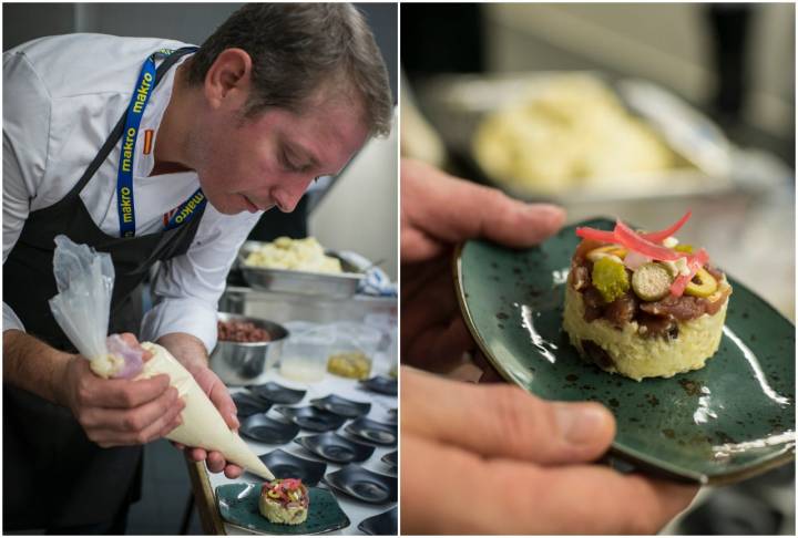 La ensaladilla de Chisco Alonso lleva mojama de atún curada y varios tipos de encurtidos.