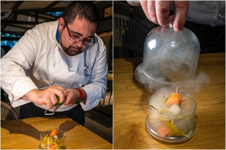 Presentando la gilda de trucha ahumada de La Alcarria