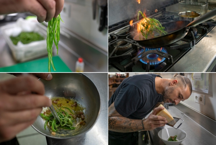 Carbonara de judías verdes.