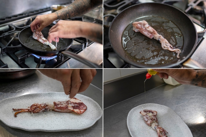 Calamar encebollado.