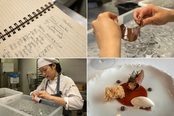 Receta y preparación del primer postre: Café, chocolate y avellana