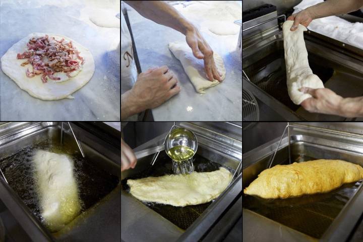 Así preparan la pizza frita.