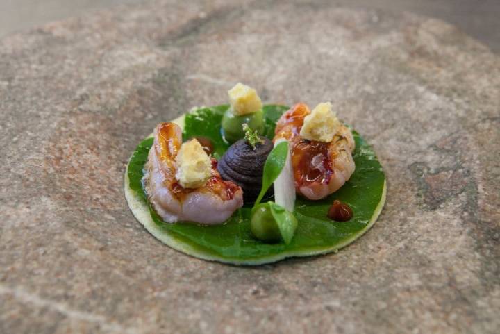 La capuchina hace de cama para el taco de carabinero. Un lujo de tonos picantes.