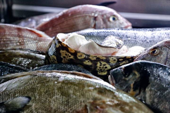 La morera preside el bodegón de pescados del día.