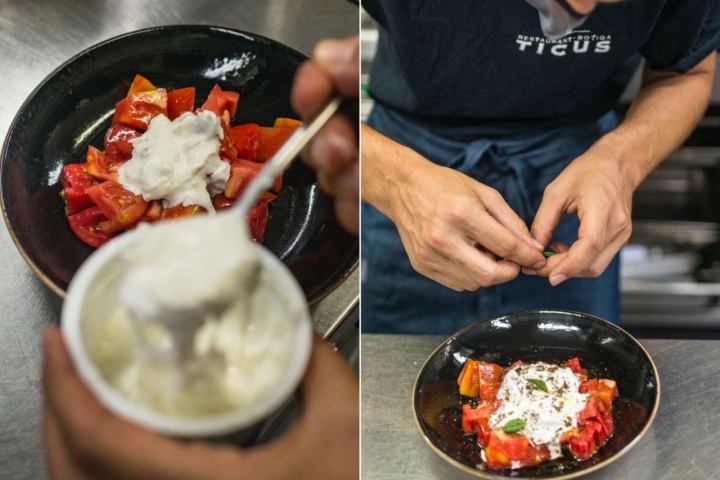 Restaurante 'Ticus' (Sant Sadurní d'Anoia): preparación de la ensalada de tomate