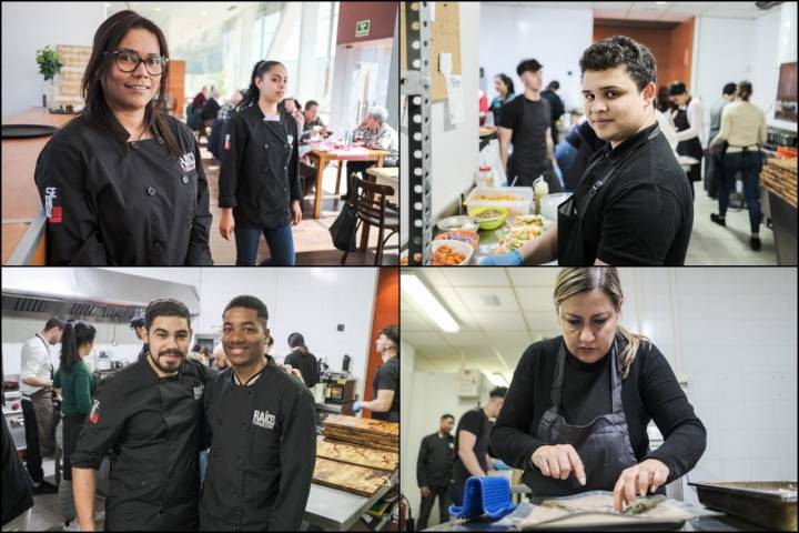 Fotomontaje de varios alumnos del primer curso del restaurante-escuela.