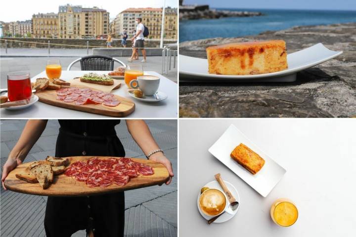 Tostadas de ibérico o de aguacate y queso fresco, más zumo de naranja, café o infusión y frente al mar.