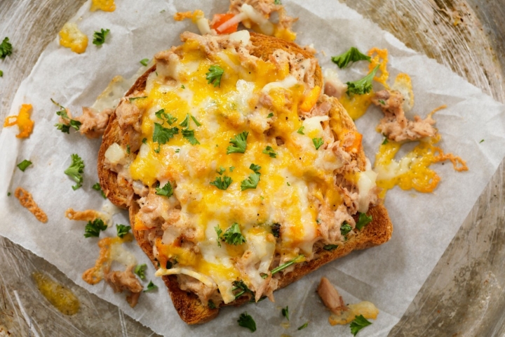 Tuna Melt on Toast with Onions, Peppers and Parsley