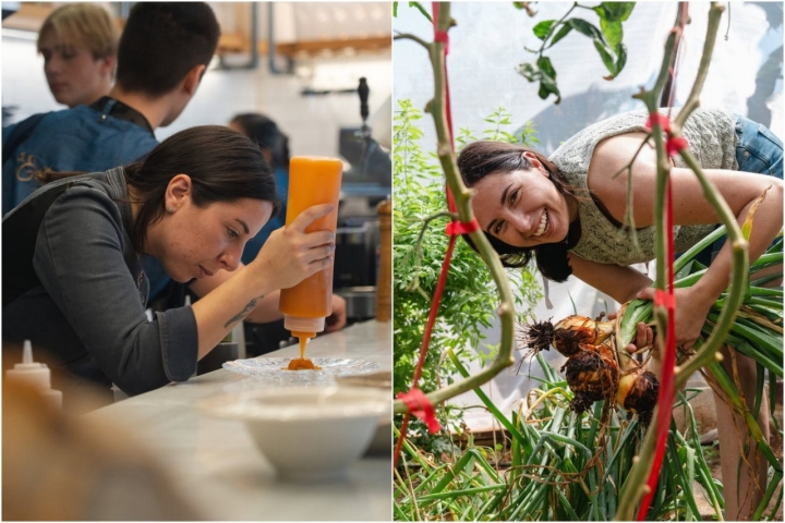 La chef Mar Soler en las cocinas y en un huerto
