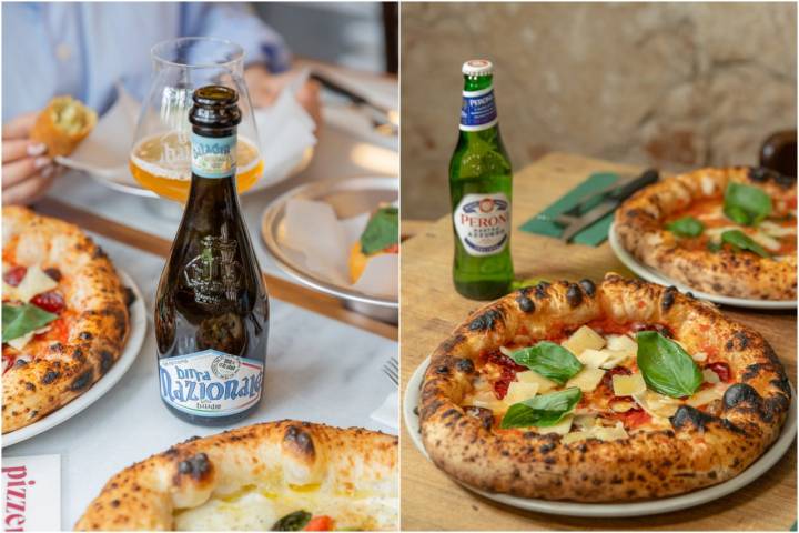 Pizza y cervezas italianas para una cena especial. Foto: Facebook 'Fratelli Figurato'