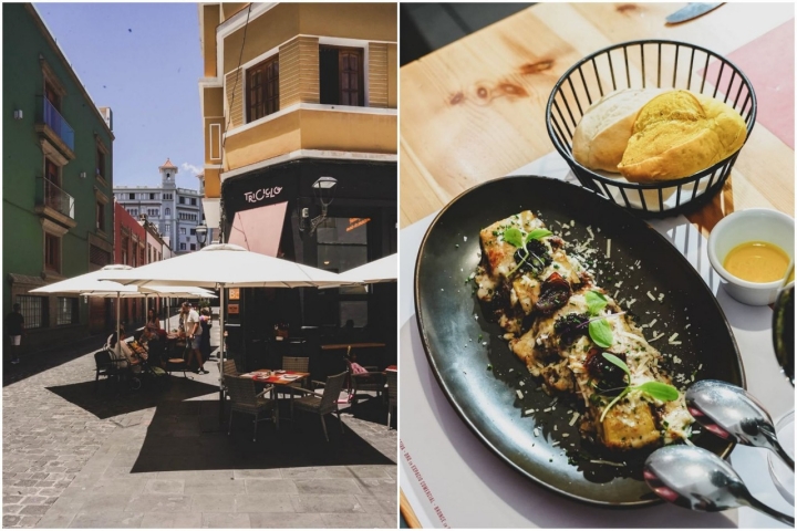 Terraza y plato del bar Tricilo