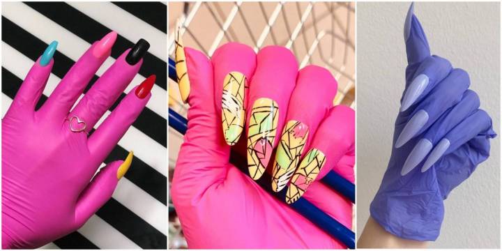 Guantes sanitarios con uñas postizas incorporadas. Foto: Instagram.