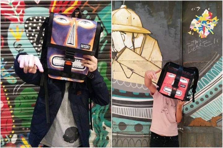 Mochilas de Pinzat, un colectivo que realiza accesorios con materiales reciclados e intervenidos por artistas como Pepo o Rina Ota. Foto: Pinzat.