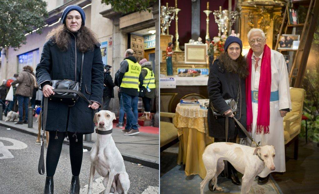 El padre Ángel con Sara y su galgo Bartolo