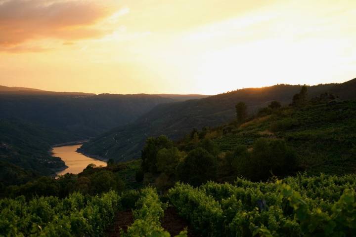 Vistas del atardecer en los fiordos gallegos desde la furgoneta.