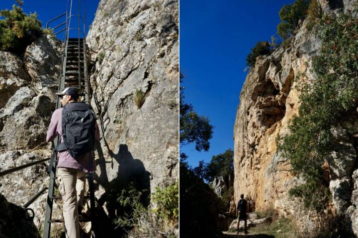 Subida es escaleras a la Redonda de las Tetas de Viana (Guadalajara).