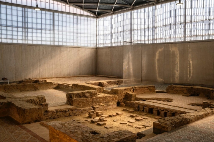 Las excavaciones debajo de los mosaicos permiten ver el sistema de calefacción de la villa. Las excavaciones debajo de los mosaicos permiten ver el sistema de calefacción de la villa.