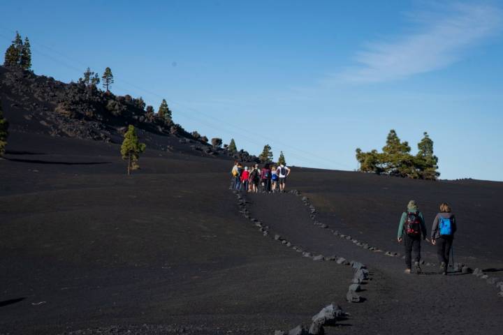 El recorrido está bien delimitado por una hilera de piedras.